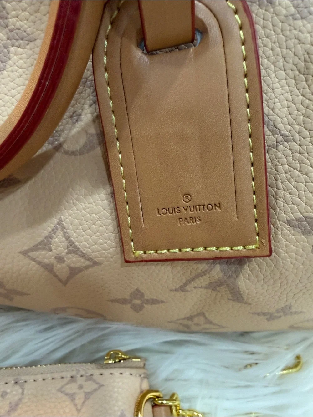 Luxury Beige Monogram Satchel Handbag